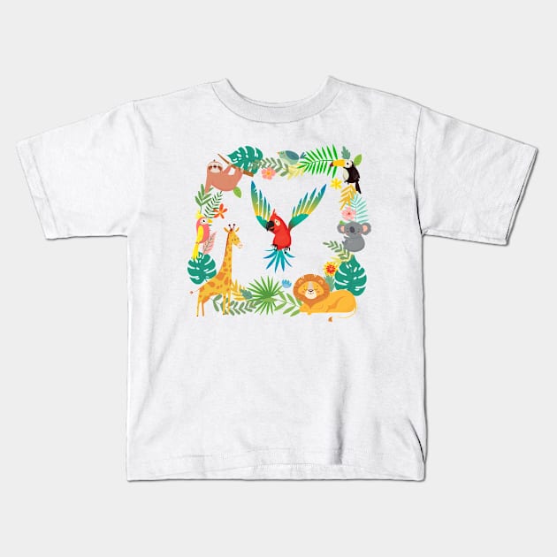 Birds animals and flowers Kids Design Kids T-Shirt by Stephen